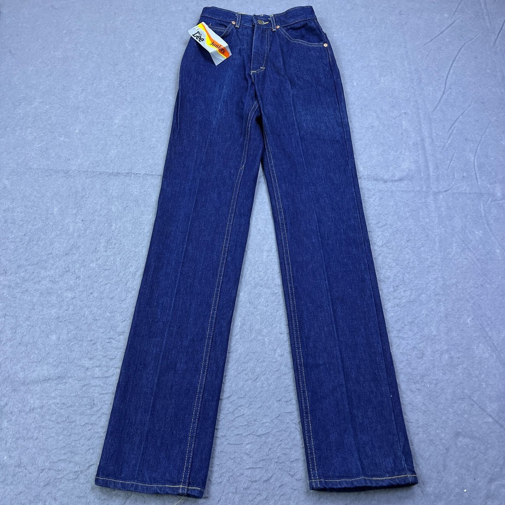VTG Ms Lee Jeans Womens 5‎ Blue Dark 23x36 302-8749 Juniors Straight Leg 80s USA